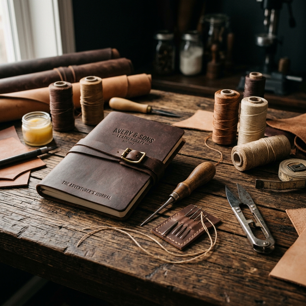 Handcrafted leather workshop display