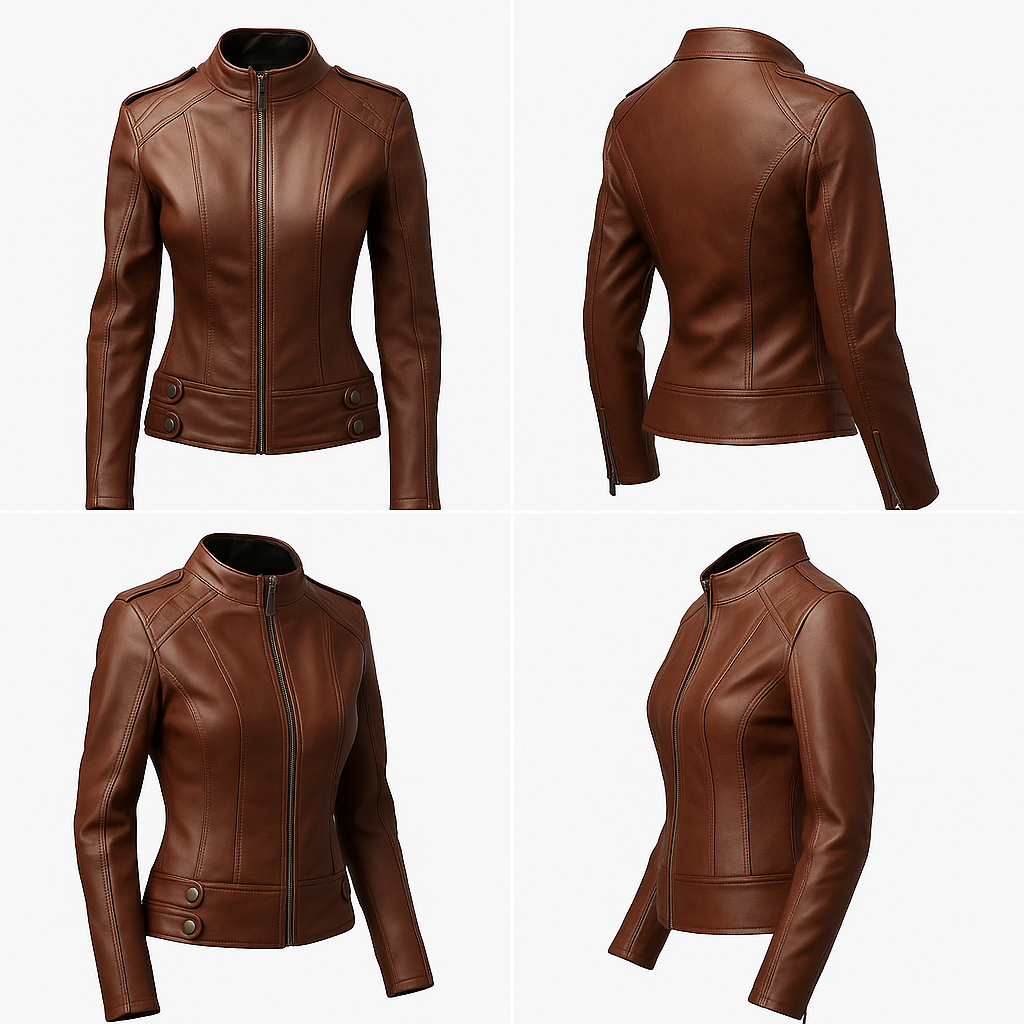 Brown Leather Waist Detail Jacket